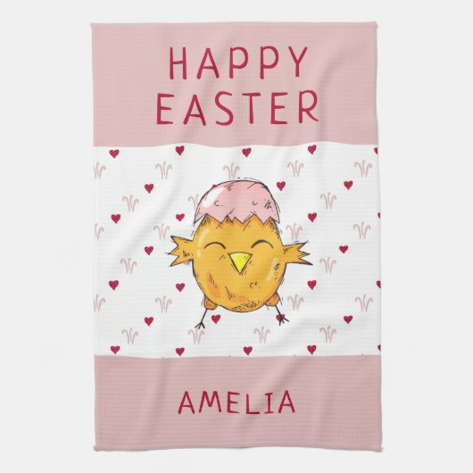 Niedlicher Osterkick mit Oggshell Herzlichen Glück Geschirrtuch (Vertikal)