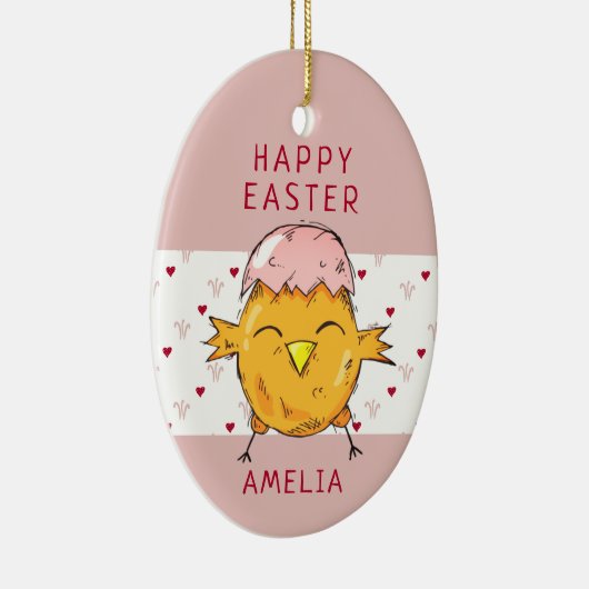 Niedlicher Osterkick mit Oggshell Herzlichen Glück Keramik Ornament (Rechts)