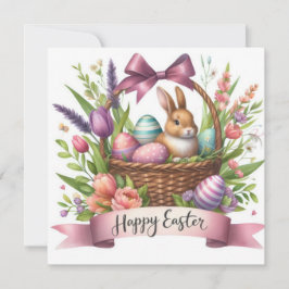 Niedlicher Osterkorb Bunny Floral Illustration Feiertagskarte