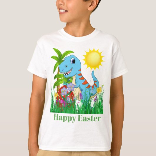 Niedlicher Ostern-Dinosaurier addieren Mitteilung T-Shirt (Vorderseite)