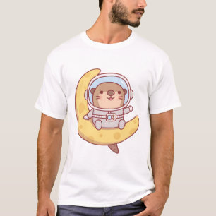 Niedlicher Otter-Astronaut sitzt auf dem Mond T-Shirt