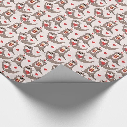 Niedlicher Otter Geschenk Rotes Herz Kindergeburts Geschenkpapier (Ecke)
