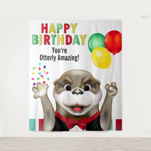 Niedlicher Otter im Hintergrund des Tuxedo-Kinderg Wandteppich (Vorderseite)