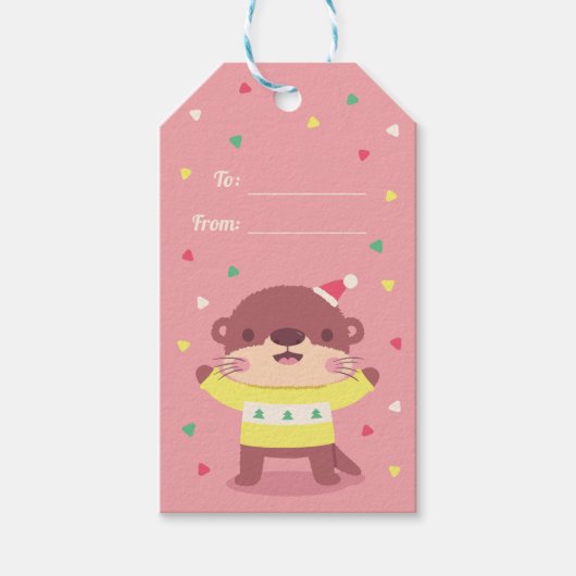 Niedlicher Otter im Weihnachtskalender Geschenkanhänger (Vorderseite)