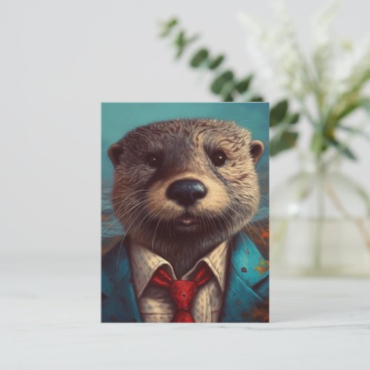 Niedlicher Otter in einem Anzug Postkarte (Stehend Vorderseite)