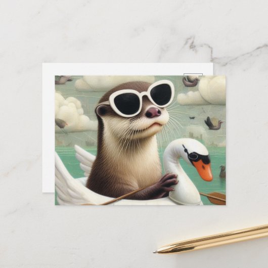 Niedlicher Otter in einem Schwan Postkarte (Vorderseite/Rückseite Beispiel)