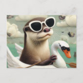 Niedlicher Otter in einem Schwan Postkarte (Vorderseite)