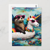 Niedlicher Otter in einer Einhornbahn auf einer Fl Postkarte (Vorne/Hinten)