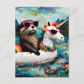 Niedlicher Otter in einer Einhornbahn auf einer Fl Postkarte (Vorderseite)