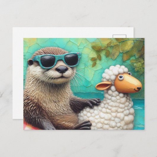 Niedlicher Otter in einer Floating Sheep Floatie a Postkarte (Vorne/Hinten)