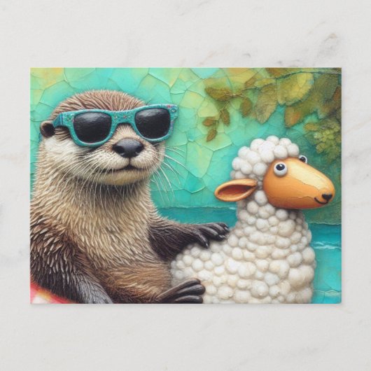 Niedlicher Otter in einer Floating Sheep Floatie a Postkarte (Vorderseite)