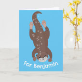 Niedlicher Otter personalisierter Cartoon Geburtst Karte (Gelbe Blume)