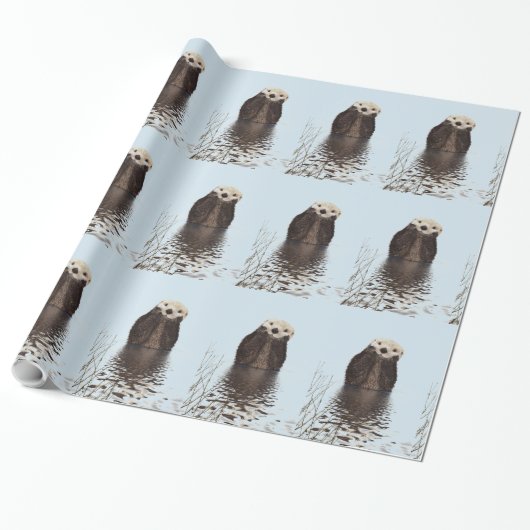 Niedlicher Otter Stehend in einem Teich hält sein  Geschenkpapier (Ungerollt)