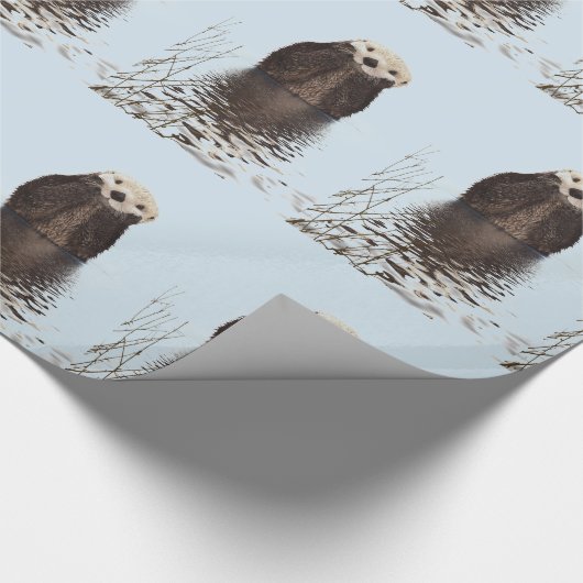 Niedlicher Otter Stehend in einem Teich hält sein  Geschenkpapier (Ecke)