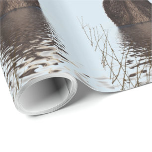 Niedlicher Otter Stehend in einem Teich hält sein  Geschenkpapier