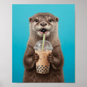 Niedlicher Otter trinkt Boba-Milchtee - Lustige Ti Poster