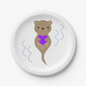 Niedlicher Otter umarmt ein Lila Herz Pappteller (Vorderseite)