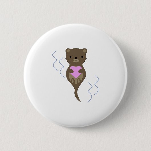 Niedlicher Otter umarmt ein rosa Herz Button (Vorderseite)