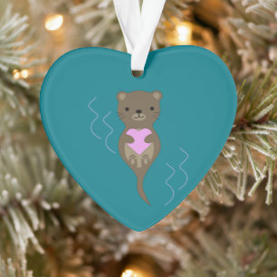 Niedlicher Otter umarmt ein rosa Herz Ornament