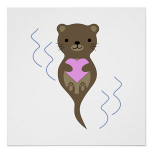 Niedlicher Otter umarmt ein rosa Herz Poster
