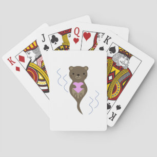 Niedlicher Otter umarmt ein rosa Herz Spielkarten
