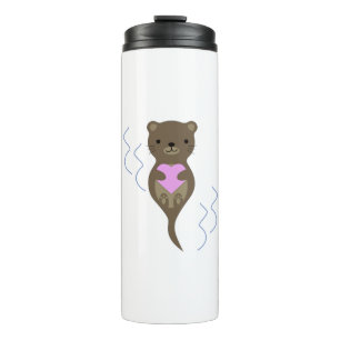 Niedlicher Otter umarmt ein rosa Herz Thermosbecher