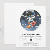 Niedlicher Outerspace Digital Astronaut Boy Geburt Einladung (Vorne/Hinten)