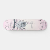 Niedlicher Owl Cherry Blossom Pink Name hinzufügen Skateboard (Horizontal)