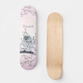 Niedlicher Owl Cherry Blossom Pink Name hinzufügen Skateboard (Vorderseite)