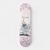 Niedlicher Owl Cherry Blossom Pink Name hinzufügen Skateboard (Vorne)