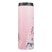 Niedlicher Owl Cherry Blossom Rosa Glitzer Thermosbecher (Rückseite)