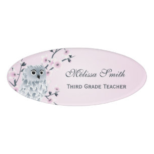 Niedlicher Owl Cherry Blütenlehrer Namenschild