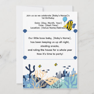 Niedlicher Ozean Erster Geburtstag - Einladung
