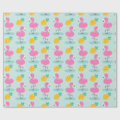 Niedlicher Ozean Sommer Ananas und rosa Flamingo Geschenkpapier (Flach)