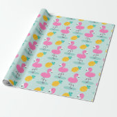 Niedlicher Ozean Sommer Ananas und rosa Flamingo Geschenkpapier (Ungerollt)