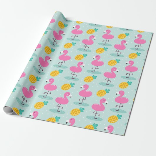 Niedlicher Ozean Sommer Ananas und rosa Flamingo Geschenkpapier (Ungerollt)