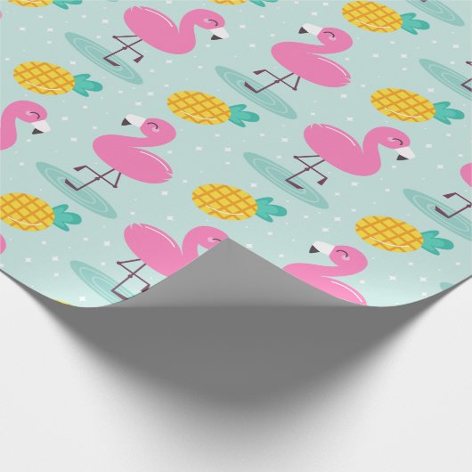 Niedlicher Ozean Sommer Ananas und rosa Flamingo Geschenkpapier (Ecke)