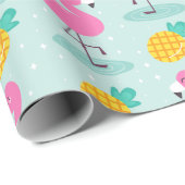 Niedlicher Ozean Sommer Ananas und rosa Flamingo Geschenkpapier (Rolleneckpunkt)