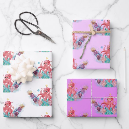 Niedlicher Ozeanbaby Octopus bunt Geschenkpapier Set (Vorderseite)