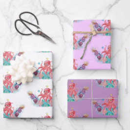 Niedlicher Ozeanbaby Octopus bunt Geschenkpapier Set