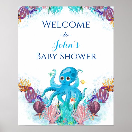 Niedlicher Ozeanbaby Octopus farbenfrohe Willkomme Poster (Vorne)