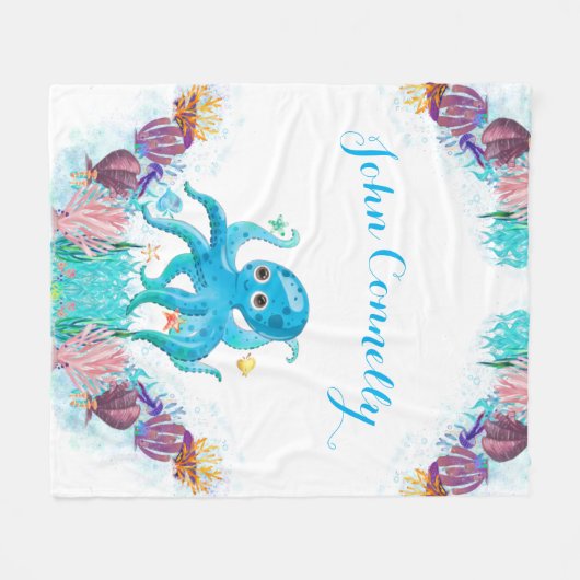 Niedlicher Ozeanjunge Octopus bunt Fleecedecke (Vorderseite (Horizontal))