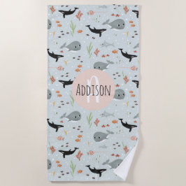 Niedlicher Ozeanwal und Meeresmuster Kinder Strandtuch