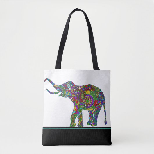 Niedlicher Paisley Elefant auf Schwarz und Weiß Tasche (Vorderseite)