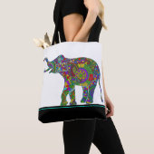 Niedlicher Paisley Elefant auf Schwarz und Weiß Tasche (Von Nahem)