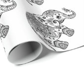 Niedlicher Paisley-Elefant in Weiß und Schwarz Geschenkpapier (Rolleneckpunkt)