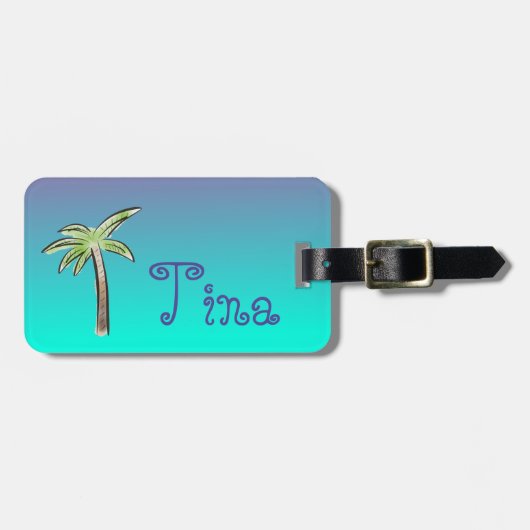 Niedlicher Palm Tree Blau und Lila Ober Gepäckanhänger (Vorderseite horizontal)