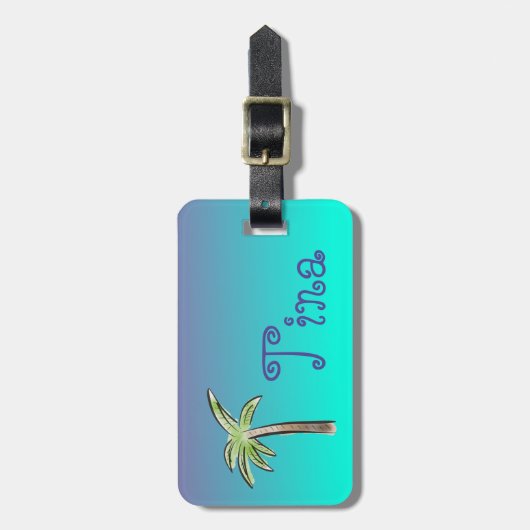 Niedlicher Palm Tree Blau und Lila Ober Gepäckanhänger (Vorderseite vertikal)