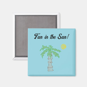 Niedlicher Palmenbaum und Beach Cartoon, Fun Sunny Magnet