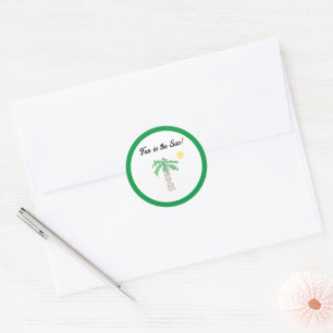 Niedlicher Palmenbaum und Beach Cartoon, Fun Sunny Runder Aufkleber